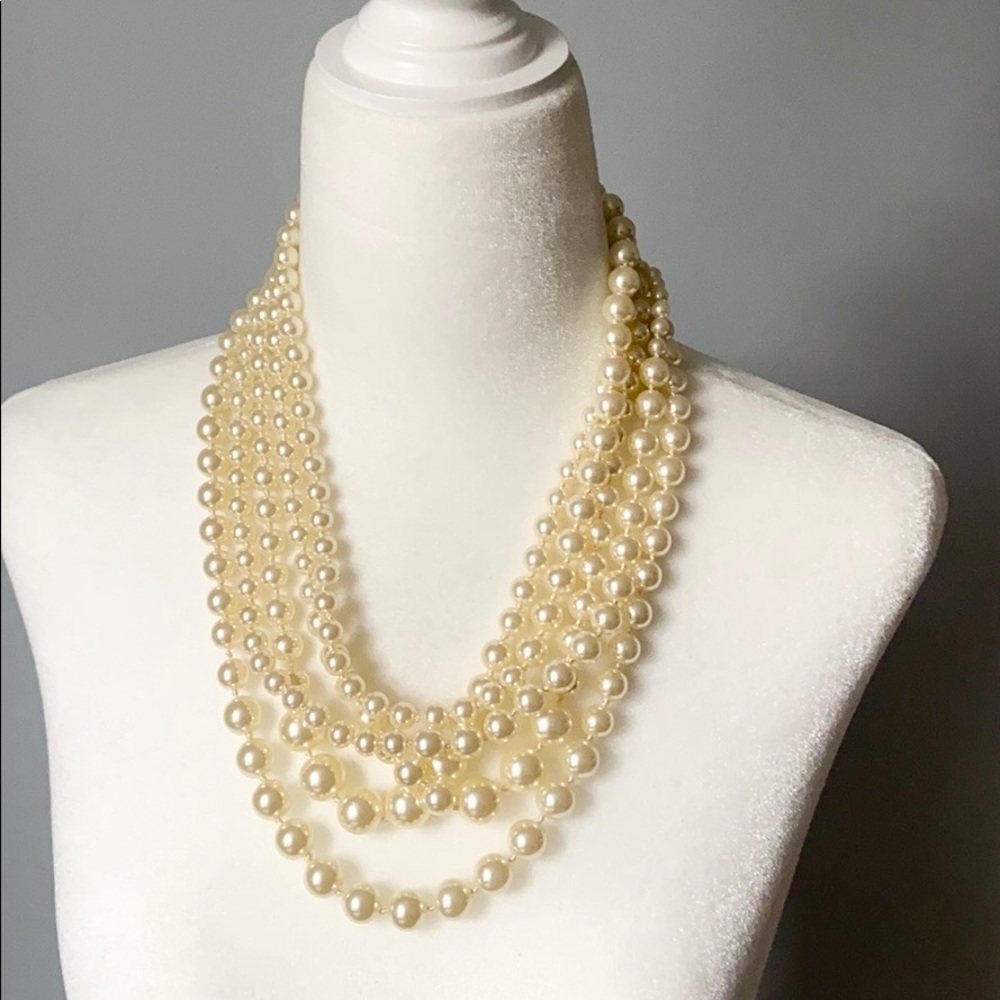 J Crew five-strand faux pearl statement necklace